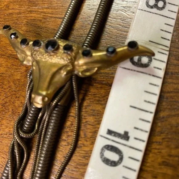 VINTAGE Bronze Bolo Tie with Longhorn Bull Signed with Patent - Picture 6 of 7